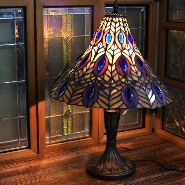 ステンドグラスランプ アンティーク ピーコック テーブルランプ ガラス