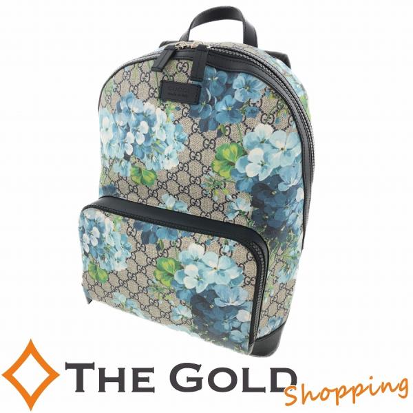 グッチ GGスプリーム ブルームス フラワー バックパック 青 ベージュ ブラック 546324 GUCCI ショルダーバッグ【中古】