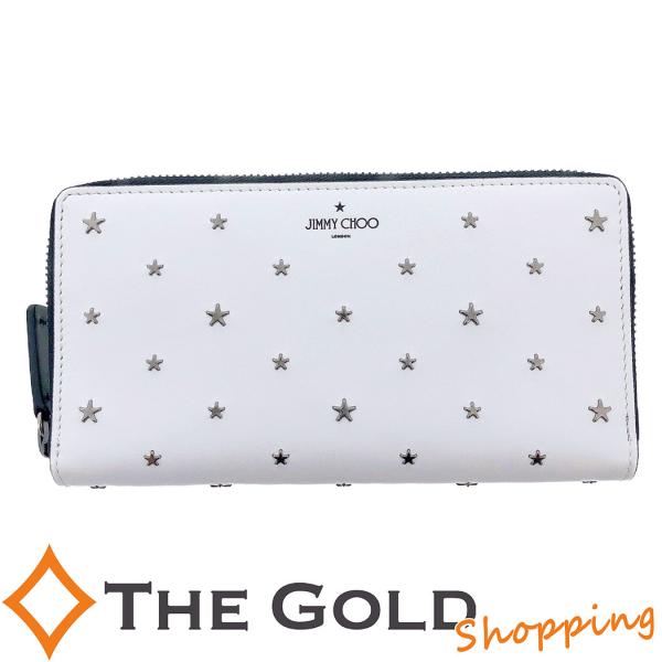 Jimmy Choo カーナビー ラウンドファスナー ロングウォレット ホワイト カーフ レザー スター スタッズ ジミーチュウ 長財布【中古】 Jimmy Choo カーナビー ラウンドファスナー ロングウォレット ホワイト カーフ レザー スター スタッズ ジミーチュウ 長財布【中古】