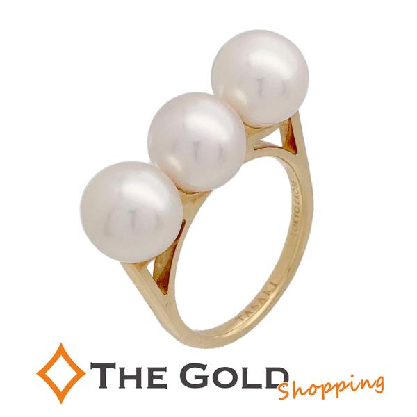 美品 タサキ TASAKI 750 バランス エラ リング 約12号 あこや真珠 TASAKI（タサキ） バランス エラ パール リング 12号 750 YG 3P あこや