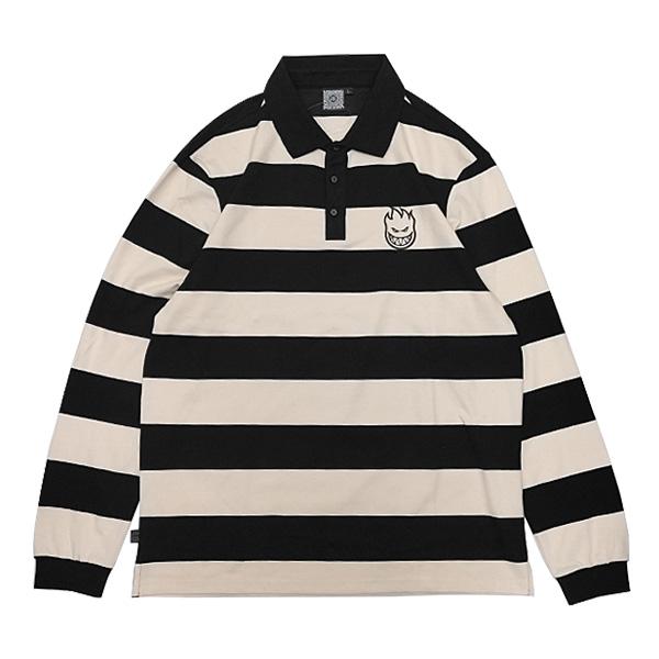 SPITFIRE WHEELS  ラグビーシャツ スピットファイア 黒Ｘベージュ　BIGHEAD RUGBY L/S SHIRT （OFF WHITE/BLACK）