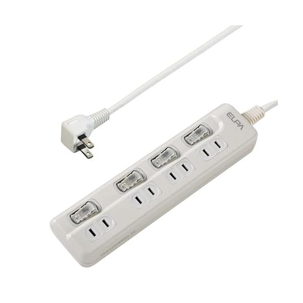 他サイト： エルパ(ELPA) スイッチ付タップ コンセント 延長コード LED 上差し 4個口 3ｍ WLS-LU43EB(W)の商品画像