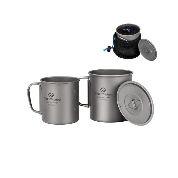 COOK&#39;N&#39;ESCAPE チタンマグセット キャンプカップ 軽量・直火対応・ス COOK'N'ESCAPE チタンマグ スタッキングセット 120ml+180ml+