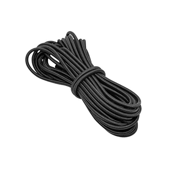 弾力線1/4mm/IU2477・Size:4mm・【商品仕様】幅4mm 長さ10m。カラー：ブラック。・【高品質材質】表面：ポリエステル 内部：ゴム。ゴムロープは表面が耐摩耗性に優れ、内部は数十本のゴムが束になった構造で伸縮性が高いので。キ...