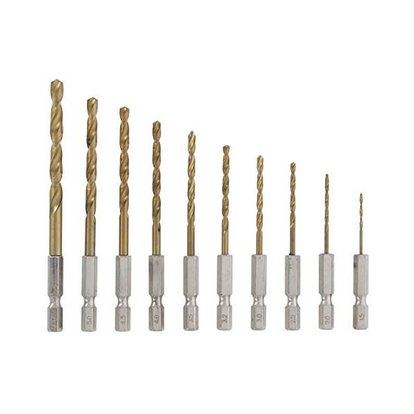 チタンコーティング鉄工用ドリル 六角軸 10本組-/六角軸 10本組/六角軸 10本組・Style:チタンコーティング鉄工用ドリル 六角軸 10本組・パッケージ個数:1・一般鋼材・ステンレス・軽金属などの穴あけに・六角軸・ドリル材質:チタン...