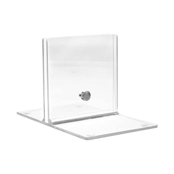 3-5mm厚用-/-/AD-5B・パッケージ個数:1・サイズW80×H80×D130mm・対応厚み3〜5mm・重量約93g/個・材質透明アクリル樹脂（3mm厚）、すべり止めゴム付、調節ネジ：スチール・生産国日本