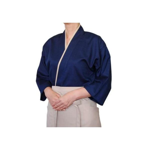 作務衣上着　衿配色　B紺Xベージュ　サムエさむえ業務用作務衣通販男女兼用S〜LL日本製