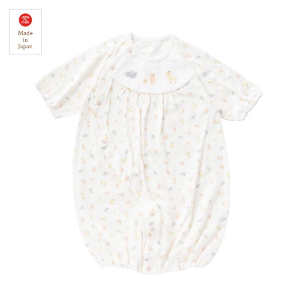 ●サイズ　50-70cm　●カラー　ホワイト●素材　　SZ天竺 アニマル柄●品質　綿100%　●日本製●春夏向けの天竺素材です●新生児ウエアの定番ドレスオールです。●おむつ替えが頻繁な新生児期は筒型ドレスで、動きが活発になってくる乳児期は股...