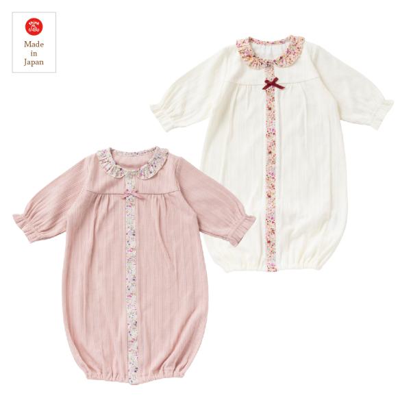 ●サイズ　50-70cm　●カラー　ホワイト・ピンク●素材　　テレコフェイス＆フラワーガーデン●品質　綿100%　●日本製●秋冬向けのあったか素材です。伸縮性のある特殊な編みかたをしています。●新生児ウエアの定番ドレスオールです。●おむつ替...