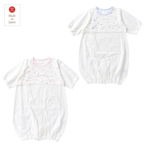 ●サイズ　50-70cm　●カラー　レッド・ネイビー●素材　　天竺ストライプジャガード星柄●品質　綿100%　●日本製●春夏向けの天竺素材です。さらりとした肌触りで風を通しやすく乾きやすいのが特徴です。●新生児ウエアの定番ドレスオールです。...