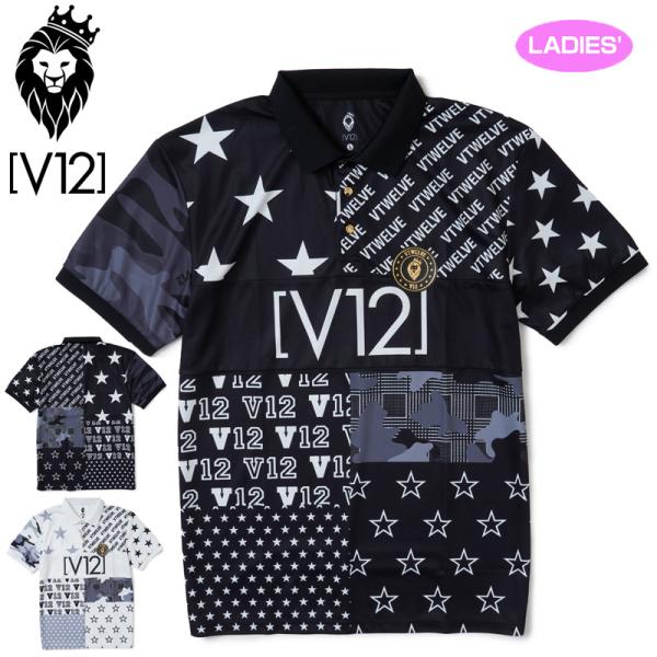 V12 ゴルフ レディース 半袖 ポロシャツ CRAZY V12 POLO V122210-CT32 ヴィ・トゥエルヴ 【新品】RAAR ゴルフウェア 半そで おしゃれ ポロ スター V12GOLF JUN2 V12（ヴィ・トゥエルヴ） クーポン有 ゴルフ レディース 半袖