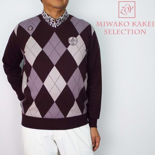 Zoy ゾーイ 筧美和子セレクション メンズ Vネック メンズ アーガイル カシミア混コットンセーター 365スポーツのzoy メンズウエア 秋冬春 新品 メンズ 男性用 ゴルフウェア ニット アウター 長袖 Zywrn サードウェイブ 365スポーツ