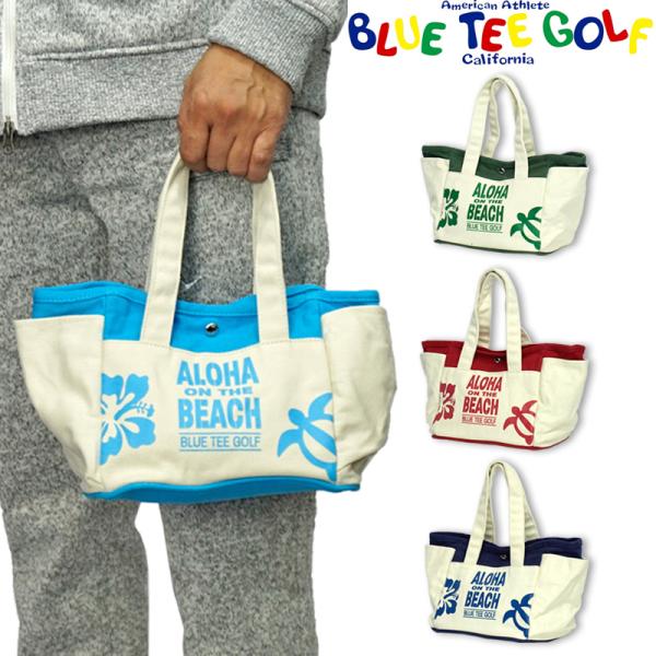 BLUE TEE GOLF(ブルーティゴルフ) 厚手で丈夫なコットンキャンバス生地の「ALOHA ON THE BEACH」柄スモールトートバッグ■サイズ・本体：約 上部幅/33cm(底部幅/22cm)×高さ18cm×奥行15cm・持ち手の...