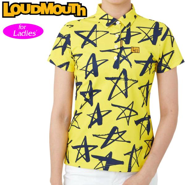 Loudmouth - 美品❗️ ラウドマウスゴルフ　LL　半袖ポロシャツ　イエロー系　星　スター　総柄 LOUD MOUTH ラウドマウス 半袖ポロシャツ 総柄 星柄 イエロー系