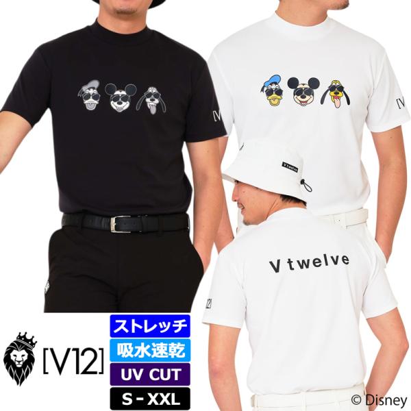 V12 ゴルフ × ディズニーコラボ メンズ モックネック半袖シャツ