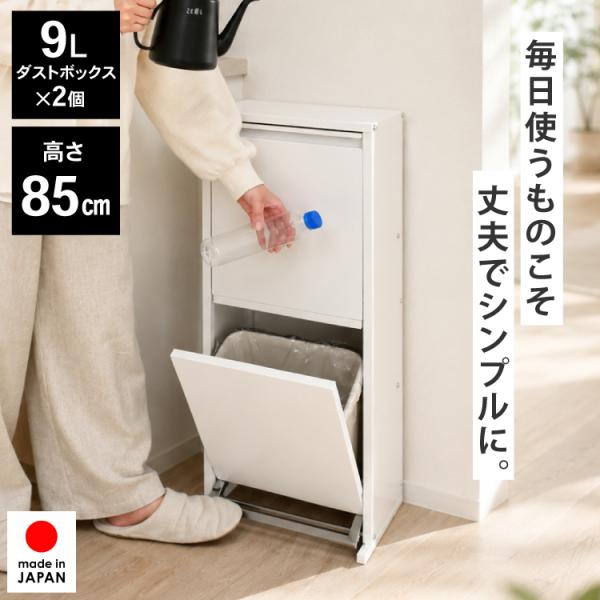 薄型フラップ扉 ダストボックス 下段ペダル式 2分別 容量9Lx2個 スリム 9リットル カウンター下 キッチン 日本製 足立製作所 2367