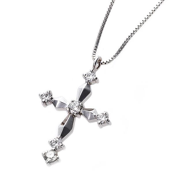 安心 保証 ダイヤモンド ネックレス クロス 0.1ct K18 ホワイト