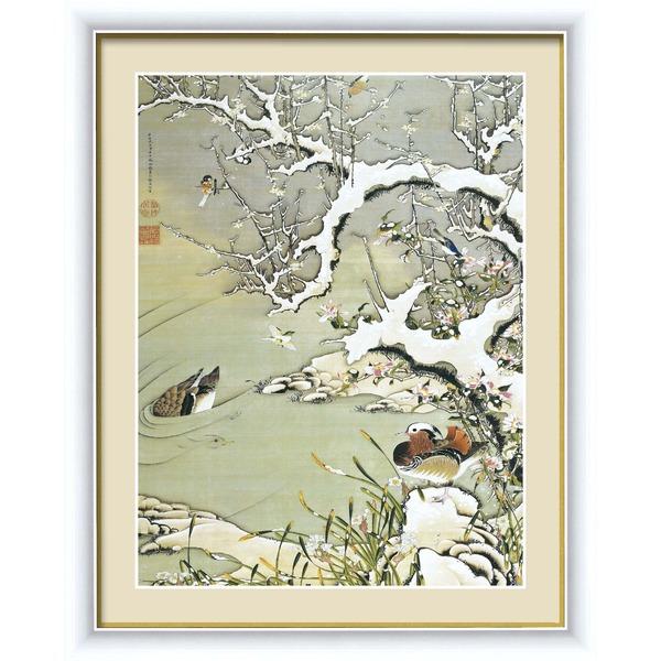 代引不可/伊藤若冲 額装品 白 〔 F4号 紅葉小禽図 〕 若冲 鳳凰 旭日