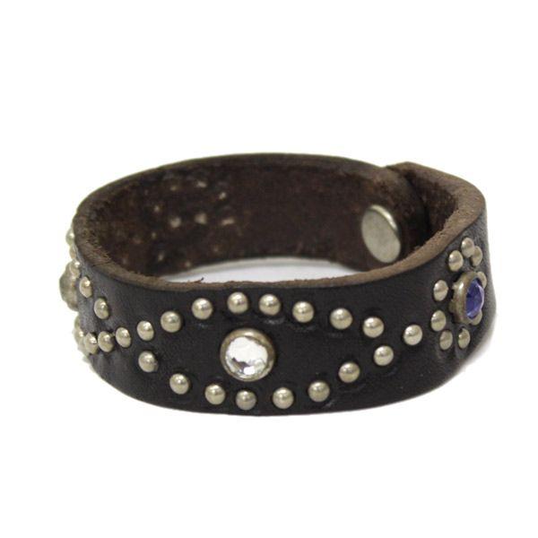 HTC ブレスレット ブラックレザーxクリアストーンxブルーストーン ハリウッドトレーディングカンパニー HTC #D BRACELET