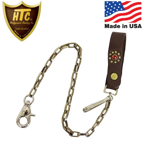HTC(Hollywood Trading Company) Wallet Chain #Flower Stone 0.75インチ ウォレットチェーン ダークブラウンレザーxブラススタッズxレッドストーン