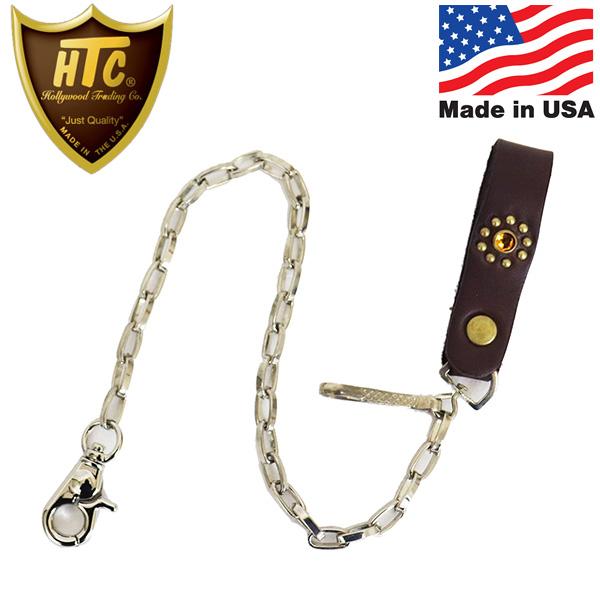 HTC(Hollywood Trading Company) Wallet Chain #Flower Stone 0.75インチ ウォレットチェーン ダークブラウンレザーxブラススタッズxイエローストーン