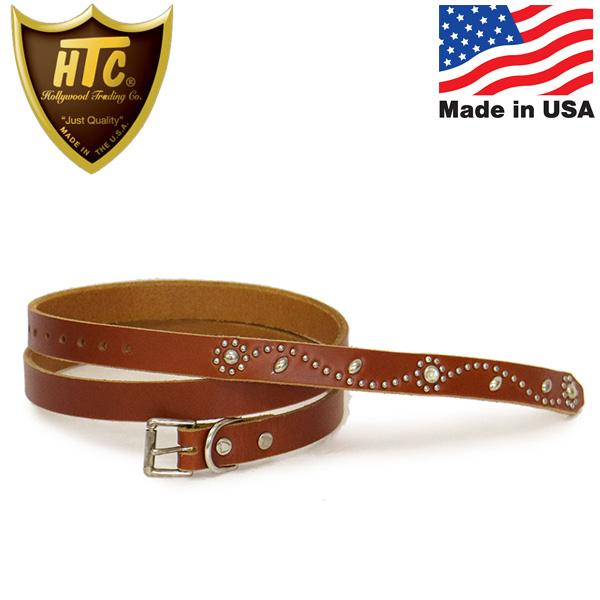 HTC(Hollywood Trading Company) Belt End Only #SN-33 Stone 0.75インチ ベルト ライトブラウンレザーxシルバースタッズxクリアストーン
