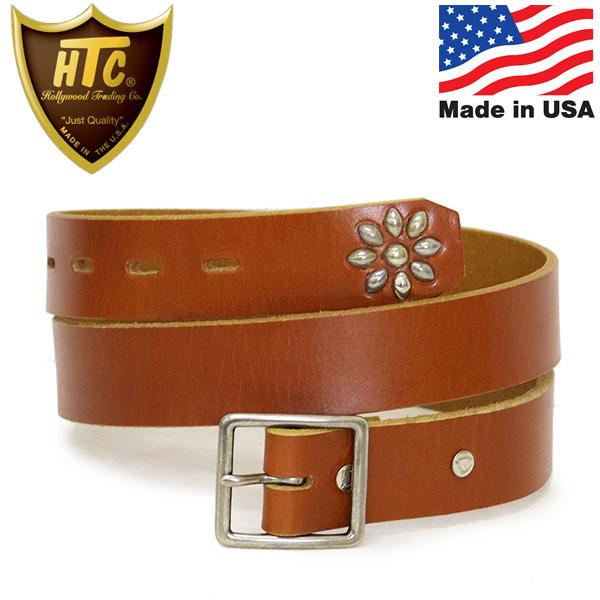 HTC(Hollywood Trading Company) Belt End Only #Flower Studs 1.25インチ ベルト ライトブラウンレザーxシルバースタッズ