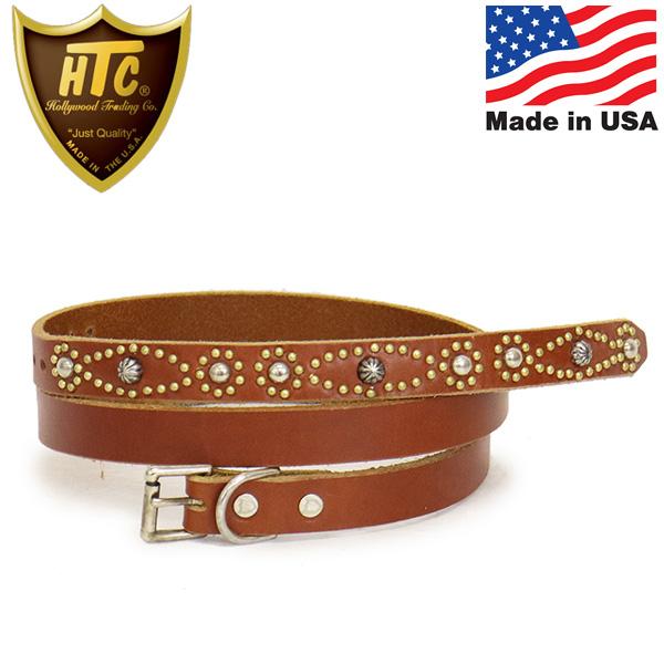 HTC(Hollywood Trading Company) Belt End Only #N-Style 0.75インチ ベルト ライトブラウンレザーxシルバースタッズxブラススタッズ