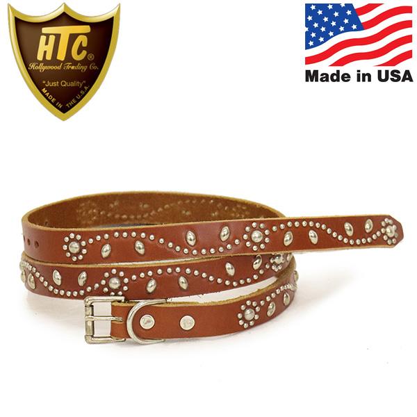 HTC(Hollywood Trading Company) Belt #SN-32 Studs 0.75インチ ベルト ライトブラウンレザーxシルバースタッズ