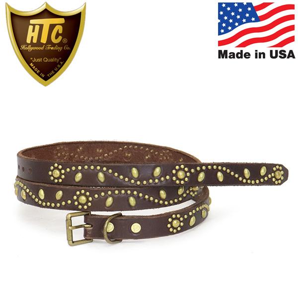 HTC(Hollywood Trading Company) Belt #SN-32 Studs 0.75インチ ベルト ダークブラウンレザーxブラススタッズ