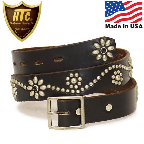 HTC(Hollywood Trading Company) Belt #24S 1.25 with End 1.25インチ ベルト ブラックレザーxシルバースタッズxブラックストーン