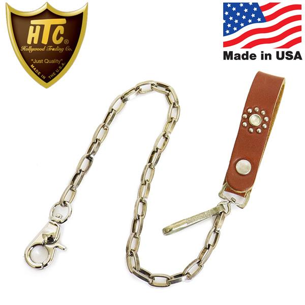 HTC(Hollywood Trading Company) Wallet Chain #Flower Stone 0.75インチ ウォレットチェーン ライトブラウンレザーxシルバースタッズxクリアストーン