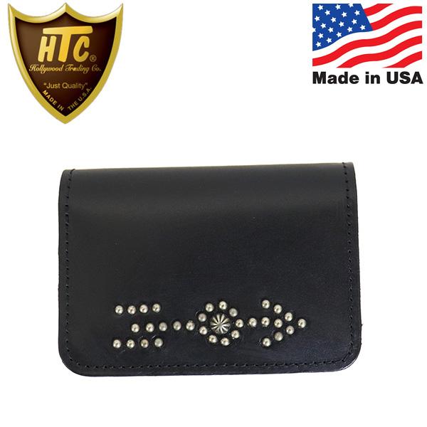 HTC (Hollywood Trading Company) Multi Card Case #BONE&amp;ARROW Unbrella マルチプルウォレット ブラックレザーxシルバースタッズ