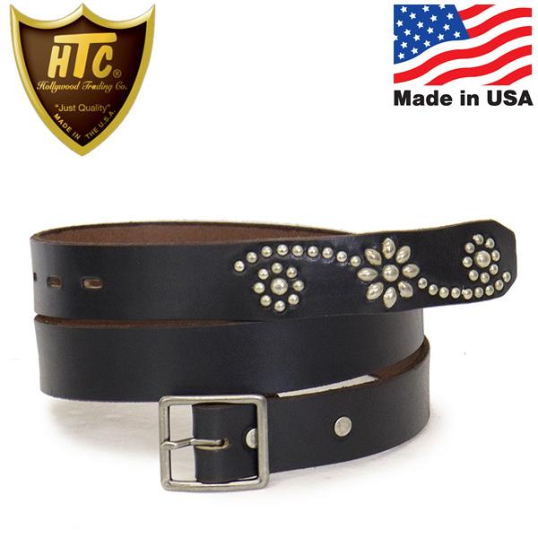 HTC(Hollywood Trading Company) Belt End Only #25 Studs LG 1.25インチ ベルト ブラックレザーxシルバースタッズ
