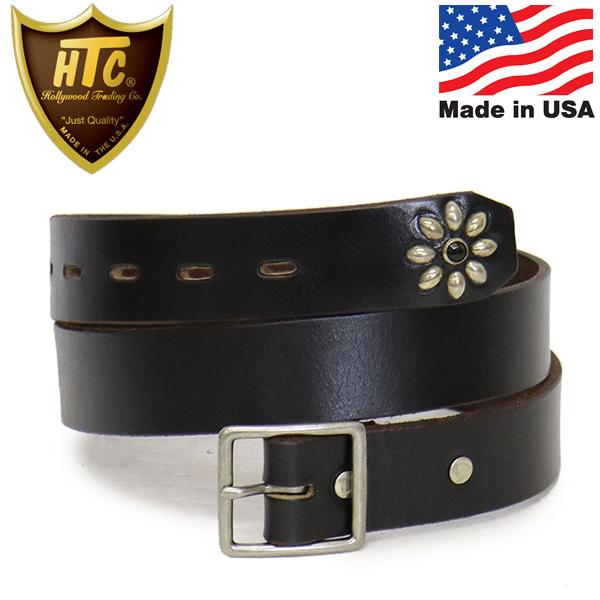 HTC(Hollywood Trading Company) Belt End Only #Flower Stone 1.25インチ ベルト ブラックレザーxシルバースタッズxブラックストーン