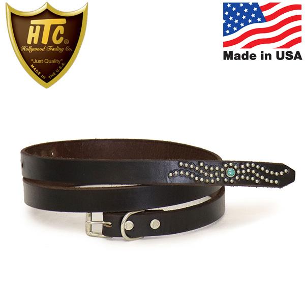 HTC(Hollywood Trading Company) Belt End Only #S-Wind Turquoise 0.75インチ ベルト ブラックレザーxシルバースタッズxターコイズ