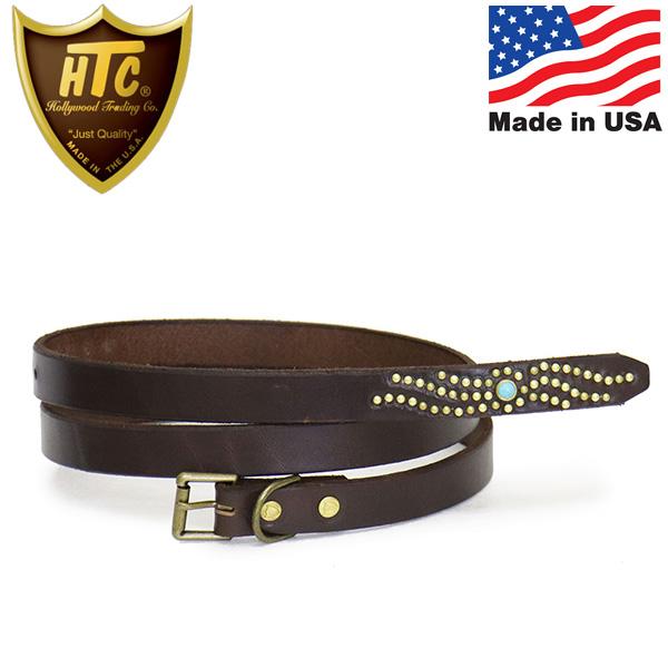 HTC(Hollywood Trading Company) Belt End Only #S-Wind Turquoise 0.75インチ ベルト ダークブラウンレザーxブラススタッズxターコイズ
