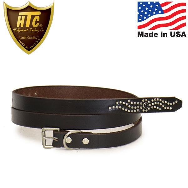 HTC(Hollywood Trading Company) Belt End Only #S-Wind Stone 0.75インチ ベルト ブラックレザーxシルバースタッズxブラックストーン