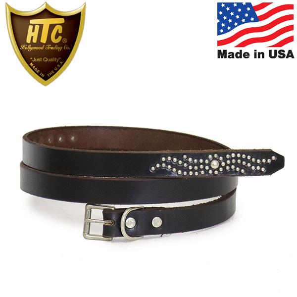 HTC(Hollywood Trading Company) Belt End Only #S-Wind Studs 0.75インチ ベルト ブラックレザーxシルバースタッズ