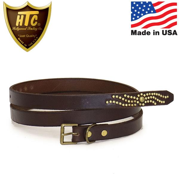 HTC(Hollywood Trading Company) Belt End Only #S-Wind Studs 0.75インチ ベルト ダークブラウンレザーxブラススタッズ
