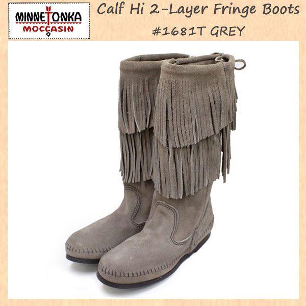 sale Z[ MINNETONKA(~lgJ)Calf Hi 2-Layer Fringe(J[tnC2C[tW)#1681T GRAY SUEDE fB[X MT175