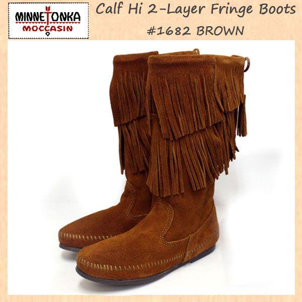 sale Z[ MINNETONKA(~lgJ)Calf Hi 2-Layer Fringe (J[tnC2C[tW)#1682 BROWN SUEDE fB[X MT176