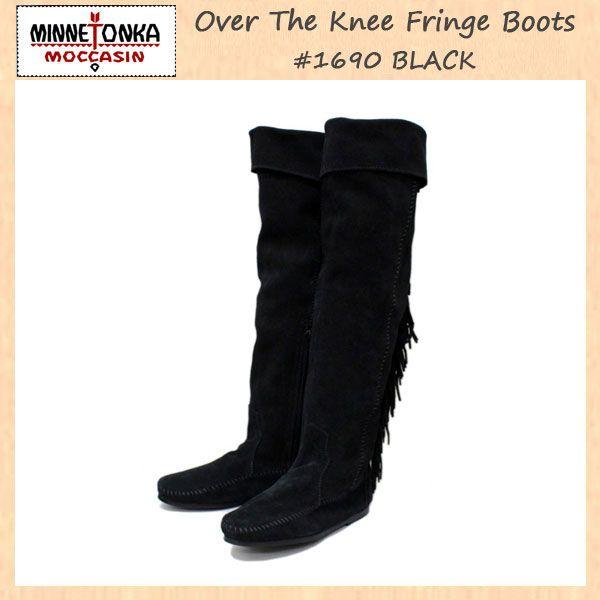 sale �Z�[�� MINNETONKA(�~�l�g���J) Over The Knee Fringe Boots(�I�[�o�[�j�[�t�����W�u�[�c) #1690 BLACK ���f�B�[�X MT226