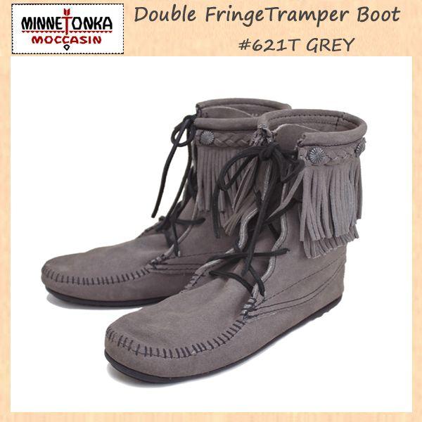 sale Z[ MINNETONKA(~lgJ)Double FringeTramper Boot(_utW gp[u[c) #621T GREY fB[X MT021