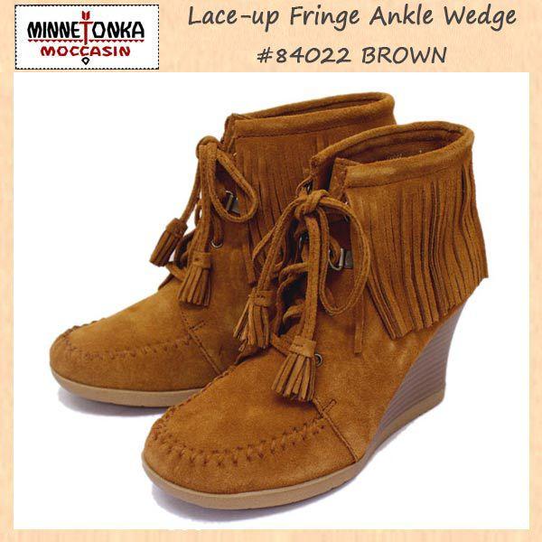 sale �Z�[�� MINNETONKA(�~�l�g���J) Lace-up Fringe Ankle Wedge Boot(�E�F�b�W�u�[�c) #84022 BROWN ���f�B�[�X MT242