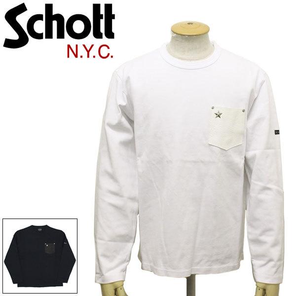 Schott (�V���b�g) 3103148 LEATHER POCKET L/S T-SHIRT ���U�[�|�P�b�g �����O�X���[�u T�V���c �S2�F