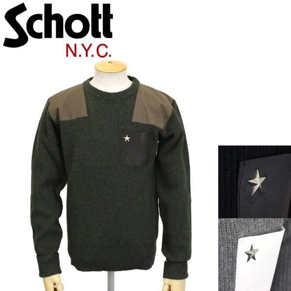 sale �Z�[�� Schott (�V���b�g) 3184009 LEATHER POCKET COMMAND SWEATER CREW NECK ���U�[�|�P�b�g�R�}���h�Z�[�^�[ �N���[�l�b�N �S3�F