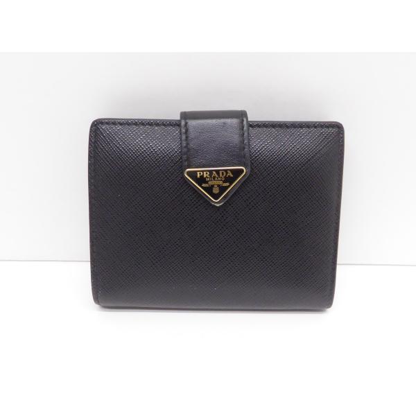 ⭐️極美品⭐️　PRADA　サフィアーノトライアングル　二つ折り財布　ブラック PRADA プラダ サフィアーノ トライアングル 二つ折り財布