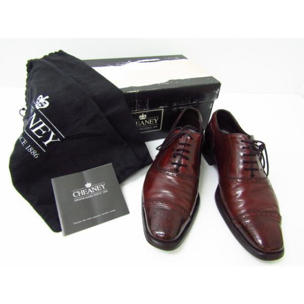CHEANEY×TOMORROWLAND UK8 ブラックレザー ドレスシューズ CHEANEY × TOMORROWLAND別注 セミグローブシューズ セミスクエア M8347