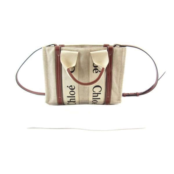 Chloe クロエ リネン製 WOODYスモールハンド トートバッグ